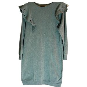 Express Gray Long Sleeve Dress with Eyelet Details